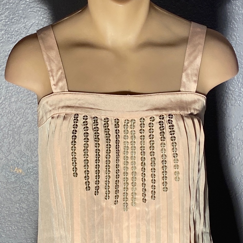 TIBI - silk pocketed, pleated romper: rose gold, square neck, button closure - 4 - Picture 3 of 16